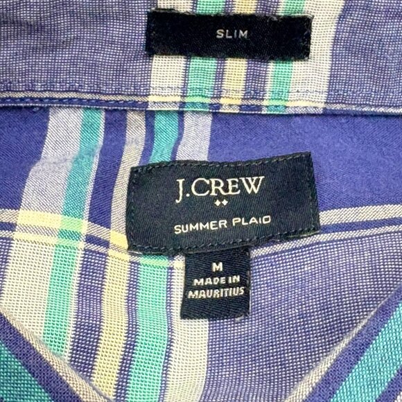 J CREW Blue‎ Summer Plaid Button Collar Long Sleeve Slim Fit Shirt - Picture 2 of 8